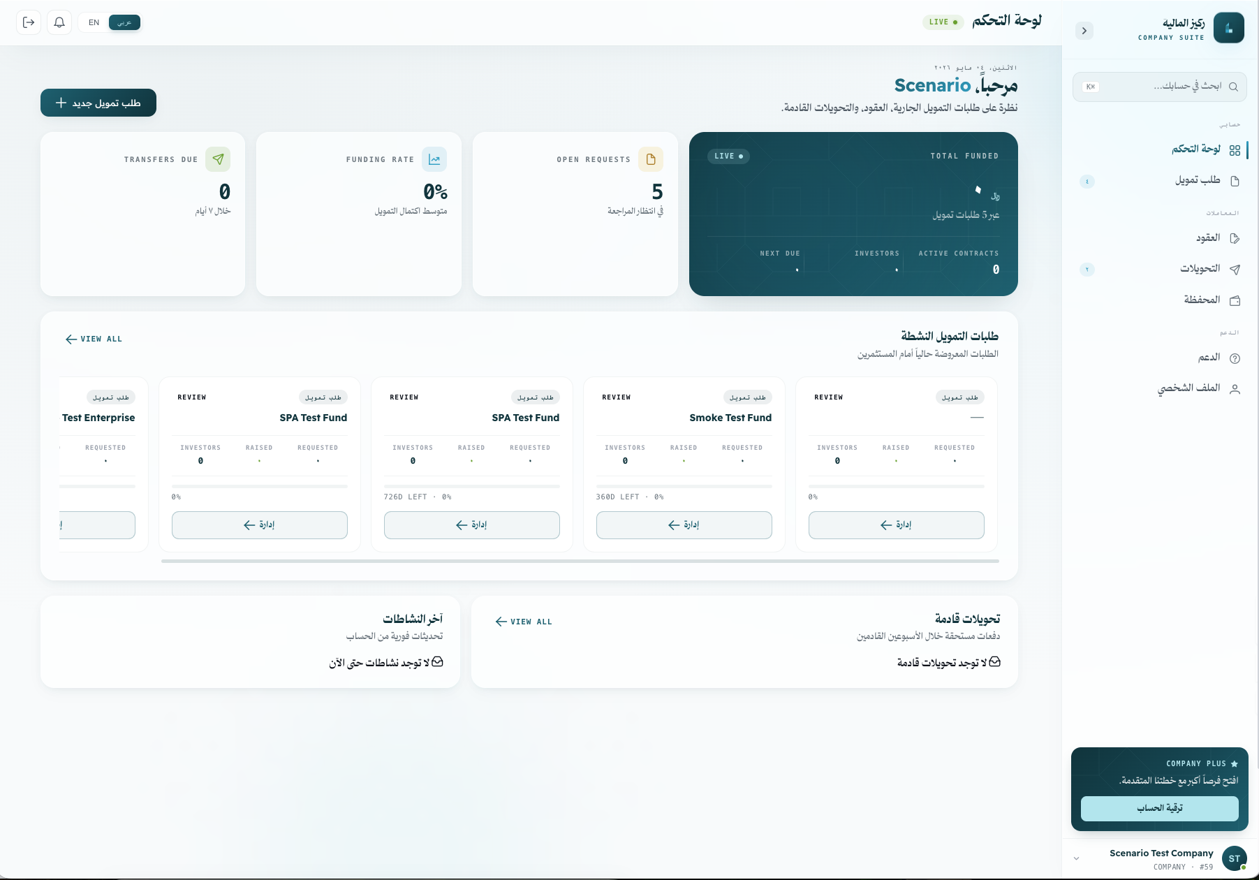 لوحة تحكّم الشركات في ركيز